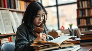 Professional photorealistic scene representing the careful comparison of book translations