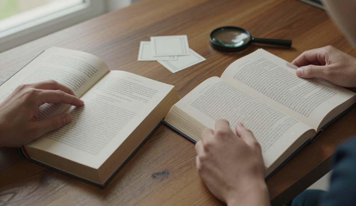 Reader compares two editions of a book side by side to look for missing or shortened content.